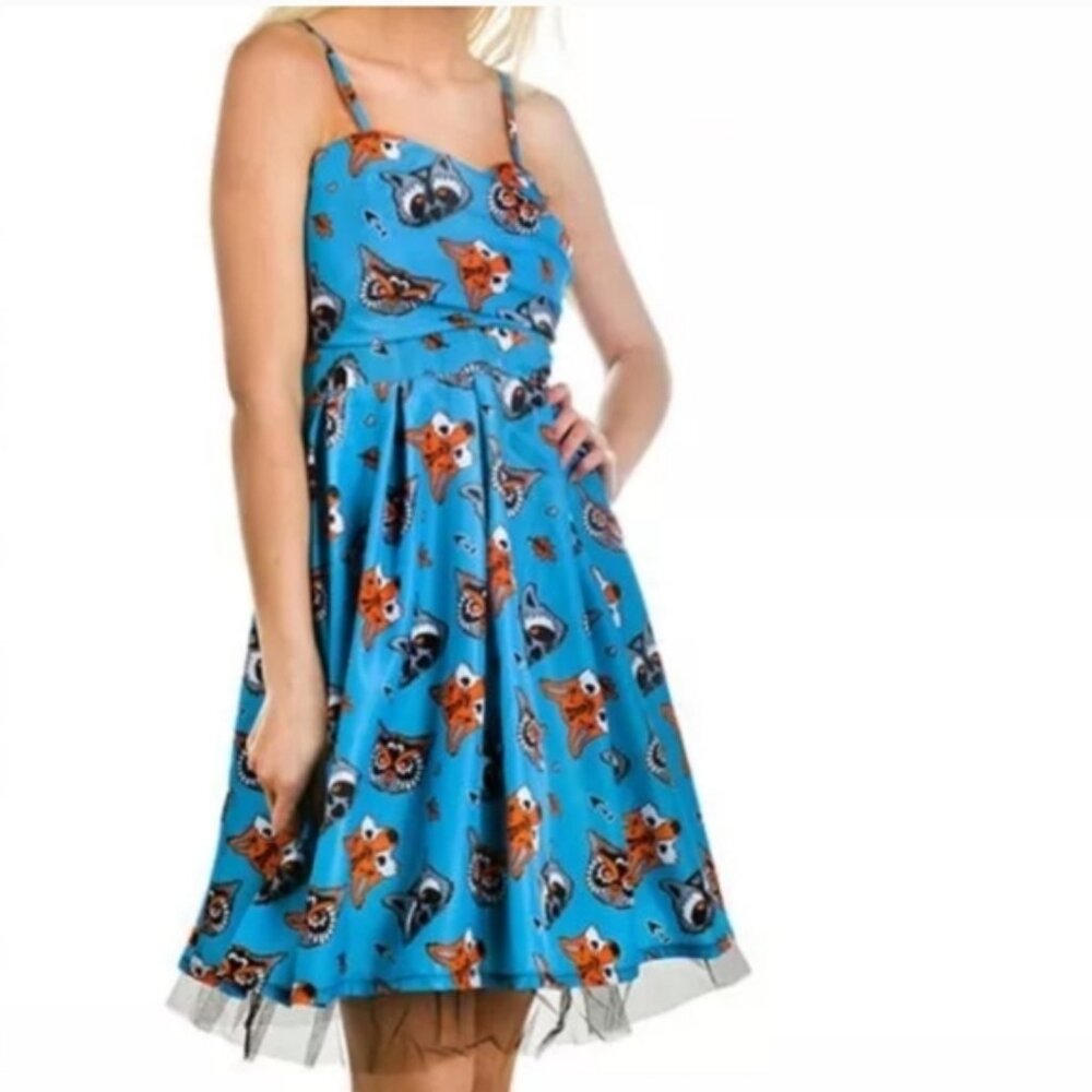 Banjo & Cake Womens Fox & Owl Print Woodland Creatures Swing  Mini Dress Small